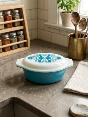 Vintage Pyrex 943C19 Horizon Blue 1.5 Quart Covered Casserole Dish